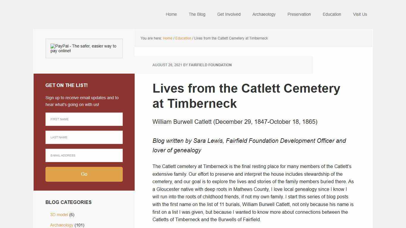 Lives from the Catlett Cemetery at Timberneck